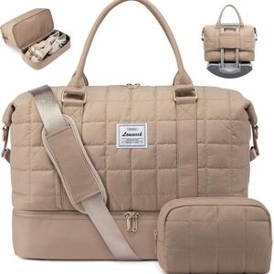 Quilted Travel Duffel Bag in Beige